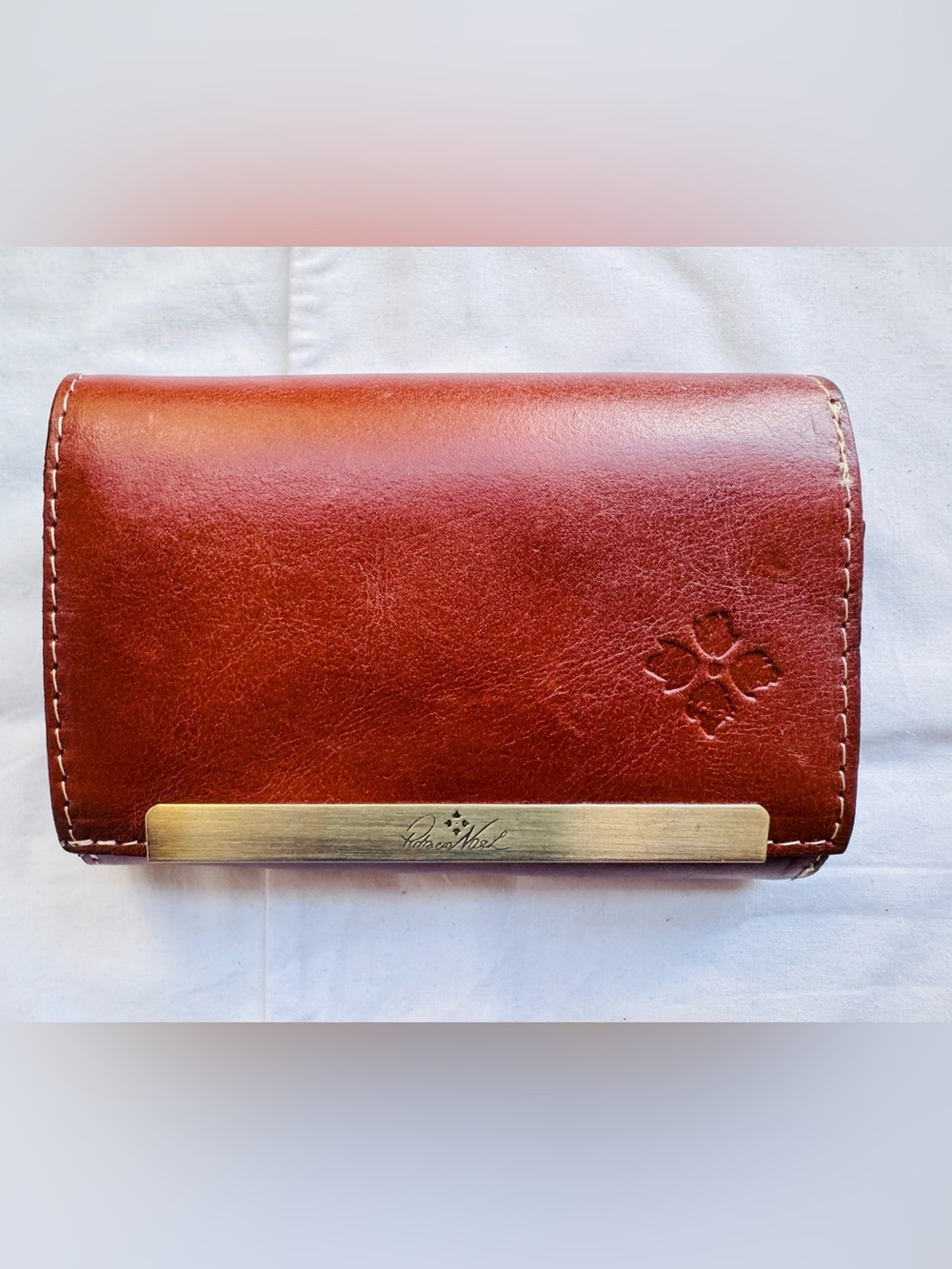 Patricia Nash Burnt Red Leather Half Wallet with Brass Accent